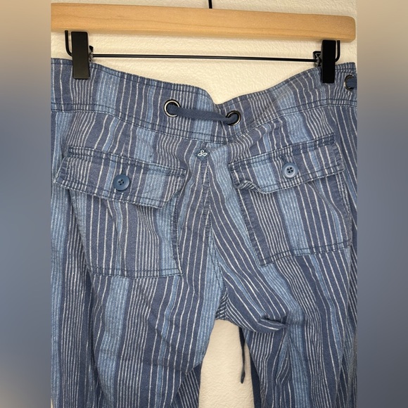PrAna Steph Jogger Pants Blue Stripe Women's Size 4 Linen Organic Cotton Blend - Picture 4 of 9
